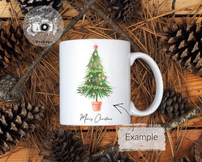 Erin Plewes Mockups Coffee mug mockup, Christmas Mug Mock-up Flat Lay in Pine Cones, Fall Styled Mug Photo, Instant Digital Download Template