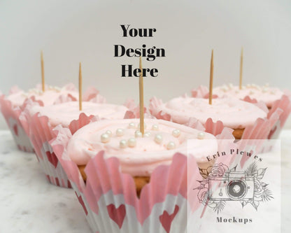 Erin Plewes Mockups Cupcake Topper Mockup, Birthday cupcake mock-up for styled stock photo and lifestyle photography, JPG instant Digital Download
