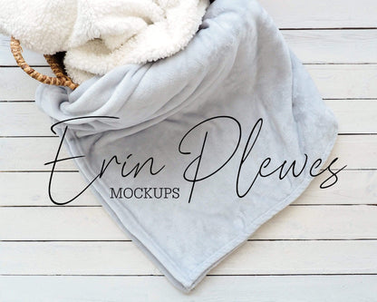 Erin Plewes Mockups Fleece Blanket Mockup, Gray Throw Blanket Mock Up on Farmhouse Style Shiplap, Minky Blanket Flatlay, Instant Digital Download Jpeg