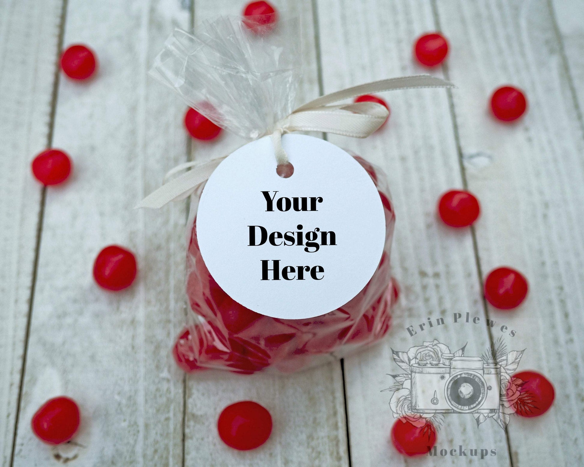 Erin Plewes Mockups Gift tag mockup, Round gift tag mock-up for birthday party favors and template stock photo, Jpeg instant Digital Download
