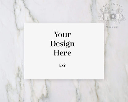 Erin Plewes Mockups Greeting card mockup 5x7, Invitation mock up for wedding thank you stationery flatlay on marble, Jpeg instant Digital Download Template