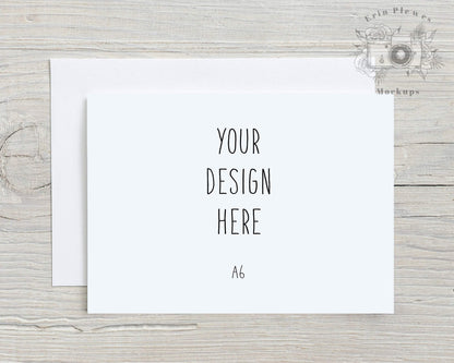 Erin Plewes Mockups Greeting card mockup A6 with white envelope, Invitation mock up for minimalist wedding size A 6, Lifestyle stock photo Jpg Template