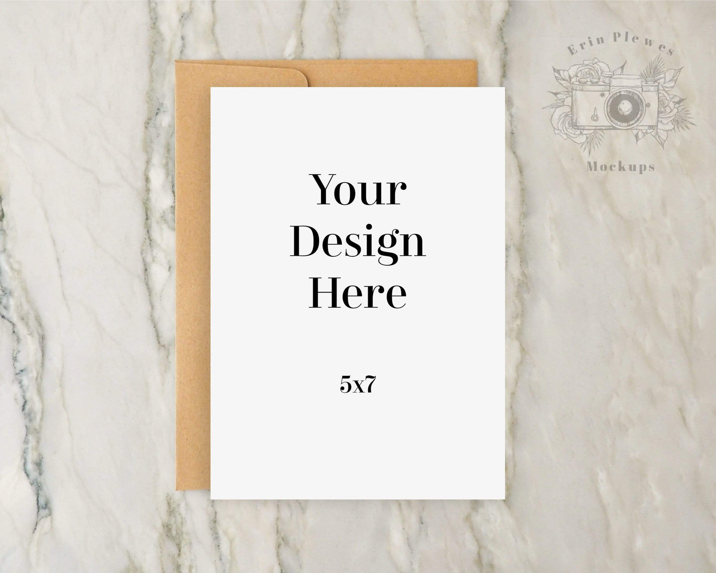 Erin Plewes Mockups Greeting card mockup with kraft envelope 5x7, Thank you card mock-up for rustic wedding on marble, Jpeg Instant Digital Download Template