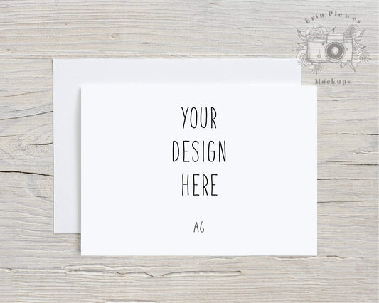 Erin Plewes Mockups Greeting card mockup with white envelope A6, Invitation mockup for rustic wedding size A-6, Lifestyle stock photo Jpeg Template