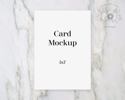 Erin Plewes Mockups Invitation mockup, 5x7 Greeting card mock-up flatlay on marble, Jpeg instant Digital Download Template Mock ups