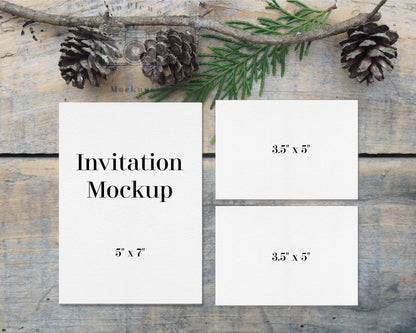 Erin Plewes Mockups Invitation mockup, Christmas card mockup for rustic winter wedding stock photo, Jpeg instant Digital Download Template