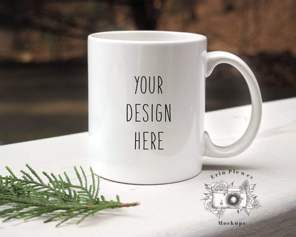 Erin Plewes Mockups Mug mockup, Coffee mug mock up with evergreen branch for minimalist Christmas styled stock photo, Coffee cup mock-up