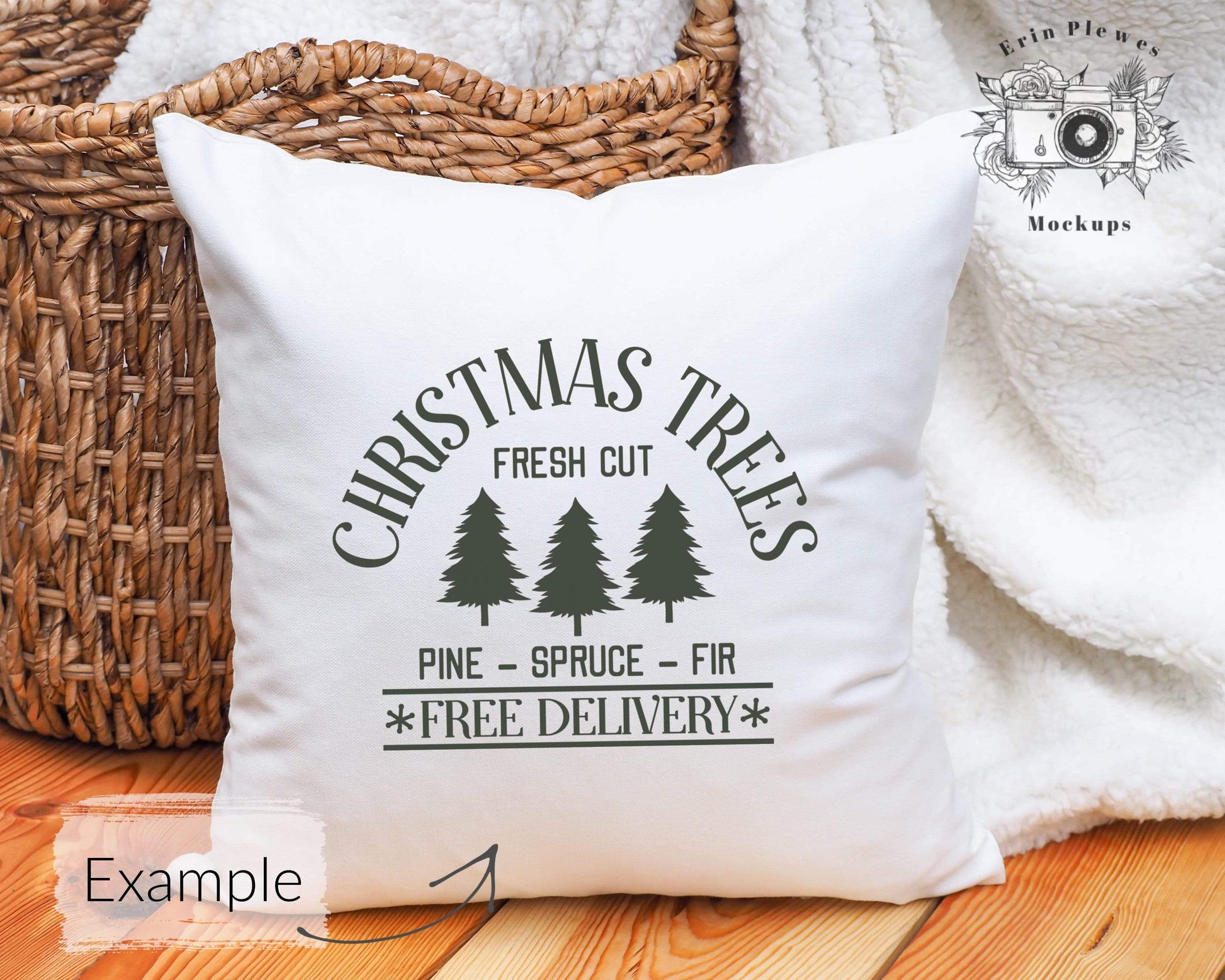Erin Plewes Mockups Pillow Mockup, Square pillow mockup with rustic wood background for lifestyle stock photography, White pillow mock up jpeg digital download