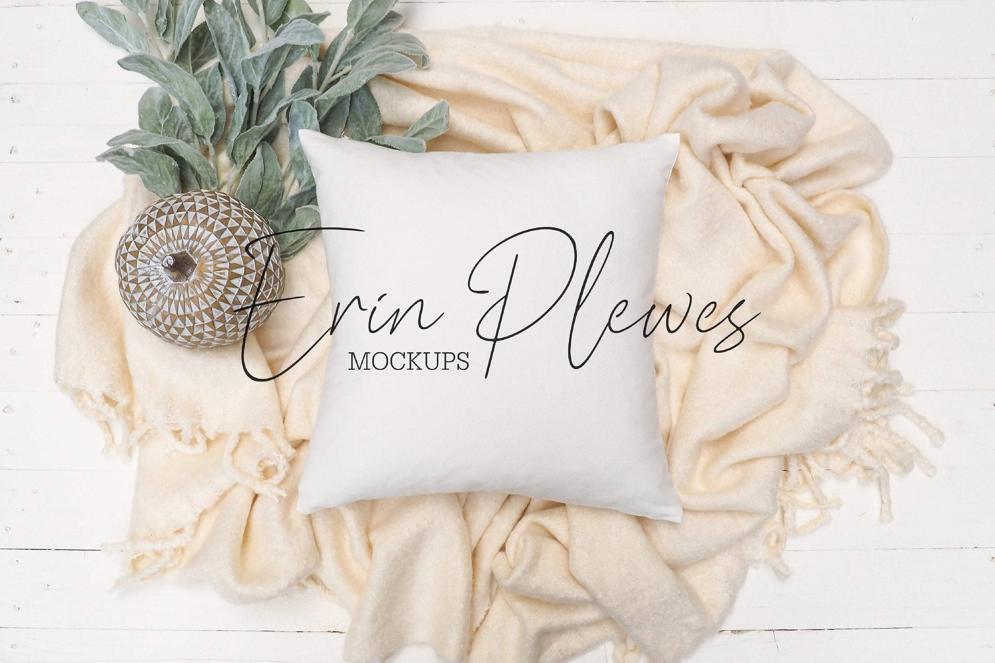 Erin Plewes Mockups Pillow Mockup, Throw Pillow Mock Up with Blanket and Pumpkin, Fall Farmhouse Style Stock Photo, Cushion Mockup, Jpg Instant Digital Download