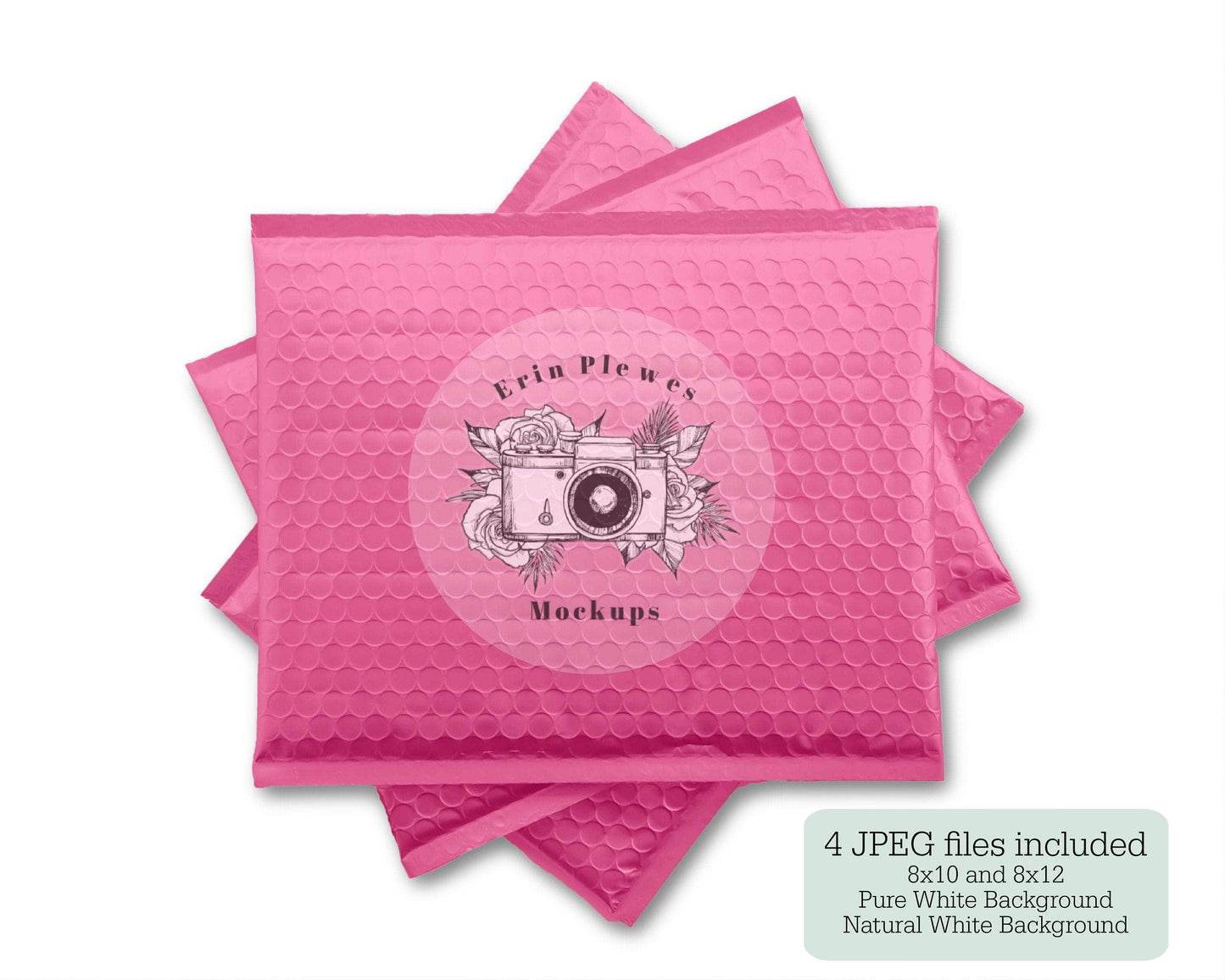 Erin Plewes Mockups Pink Bubble Mailer Mockup, Shipping Mock Up Flat Lay, Pink Poly Mailer Stock Photo, Jpeg Instant Digital Download Template