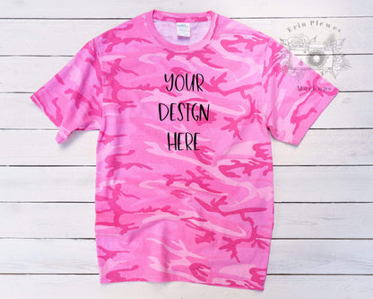 Erin Plewes Mockups Pink Camo TShirt Mockup, T Shirt Mock Up Pink, Tee Shirt Camo Mock-up, Instant Digital Download Jpeg Template