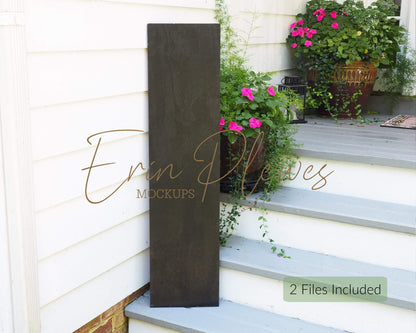 Erin Plewes Mockups Porch Sign Mockup, Large Black Wood Sign Mock Up 1' x 4', Rustic Black Wood Frame Mock Up 12" x 48", Farmhouse Style Mock Up Template