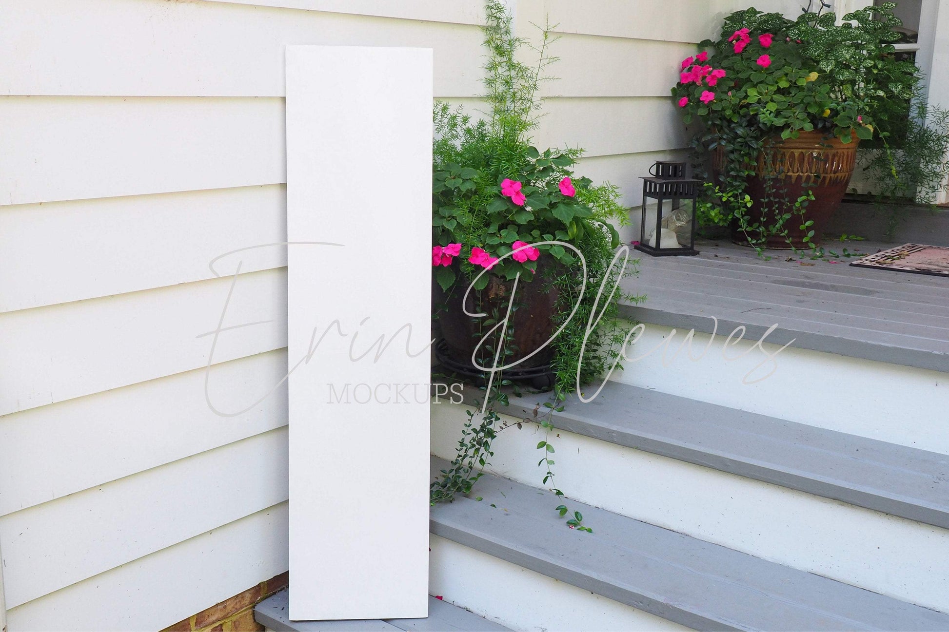Erin Plewes Mockups Porch Sign Mockup, Rustic White Wood Frame Mock Up 12" x 48", Large Wood Sign Mock-up 1' x 4',  Farmhouse Style Board Template