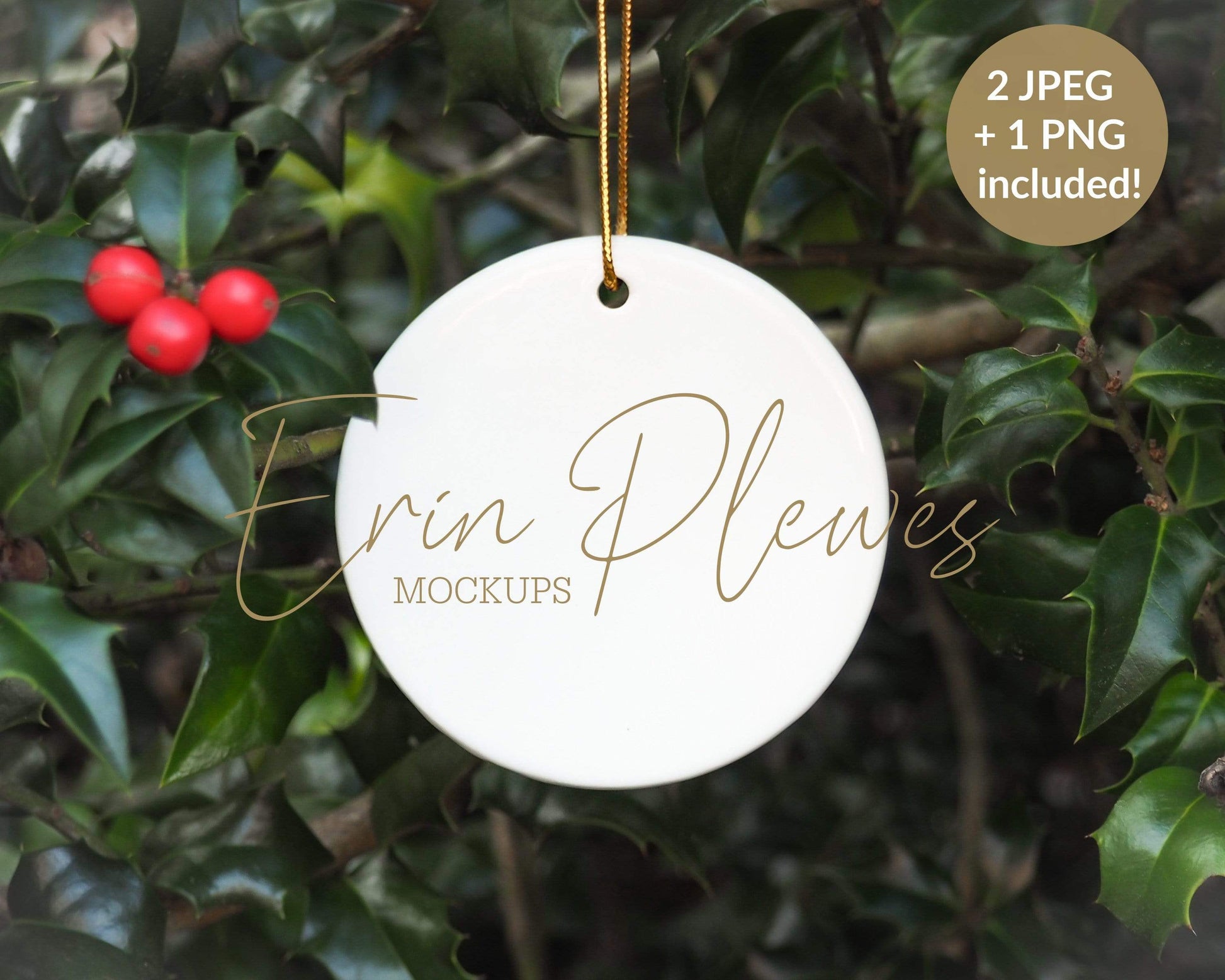 Erin Plewes Mockups Round Ornament Mockup, Ceramic Christmas mock-up for Printify POD template design and stock photography, JPG PNG Digital Download
