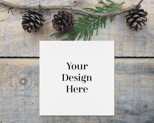 Erin Plewes Mockups Square card mockup, Greeting card mockup with Christmas themed background, Jpeg instant Digital Download Template