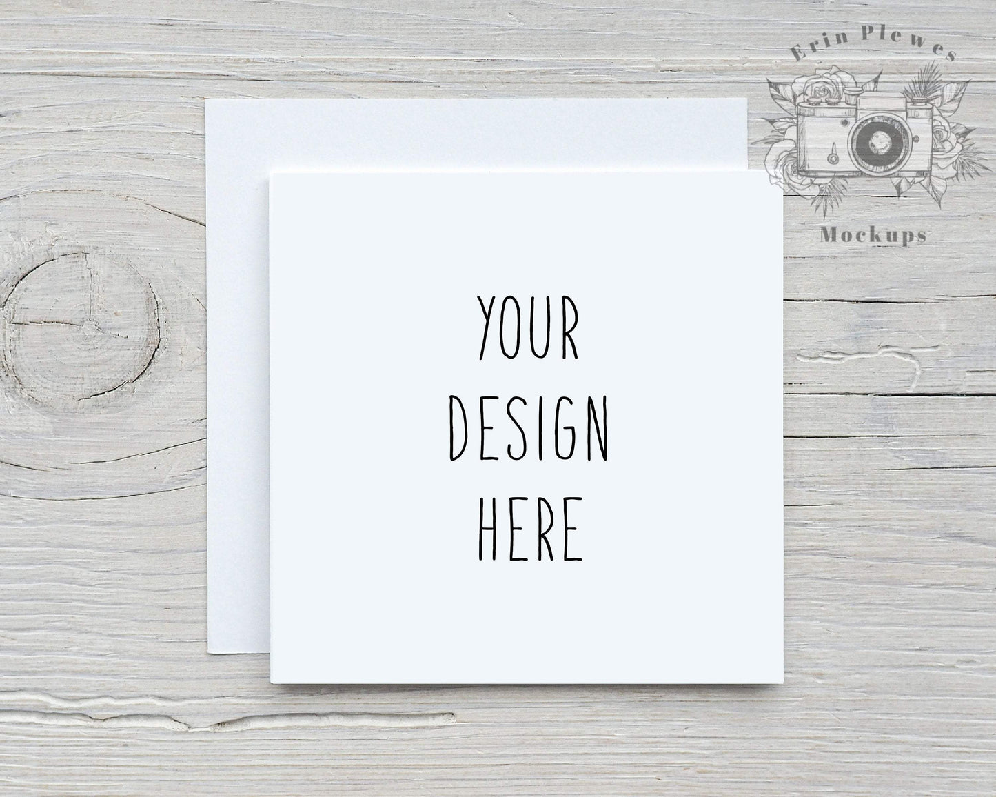 Erin Plewes Mockups Square Card Mockup with White Envelope, Square Invitation Mock Up for Rustic Wedding, Lifestyle Stock Photo Jpeg Template