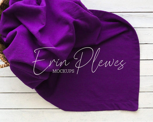 Erin Plewes Mockups Stadium Blanket Mockup, Purple Blanket Mock Up Lifestyle Stock Photo, Purple Gildan Blanket Flatlay, Instant Digital Download Jpeg