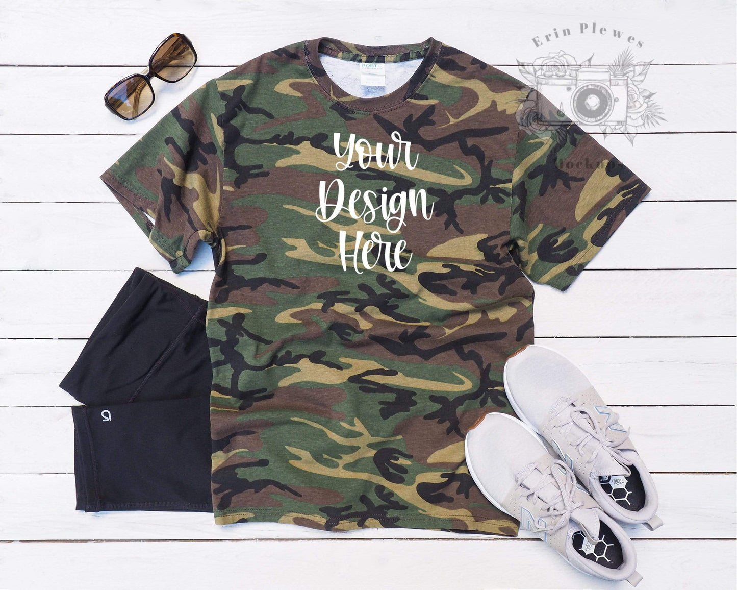 Erin Plewes Mockups T Shirt Mockup Camo, Green Camouflage Tshirt Mockup for Styled Stock Photos, Instant Digital Download Jpeg Template