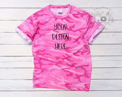T Shirt Mockup, Pink Camo Tshirt Flatlay Mock Up, Instant Digital Download Jpeg