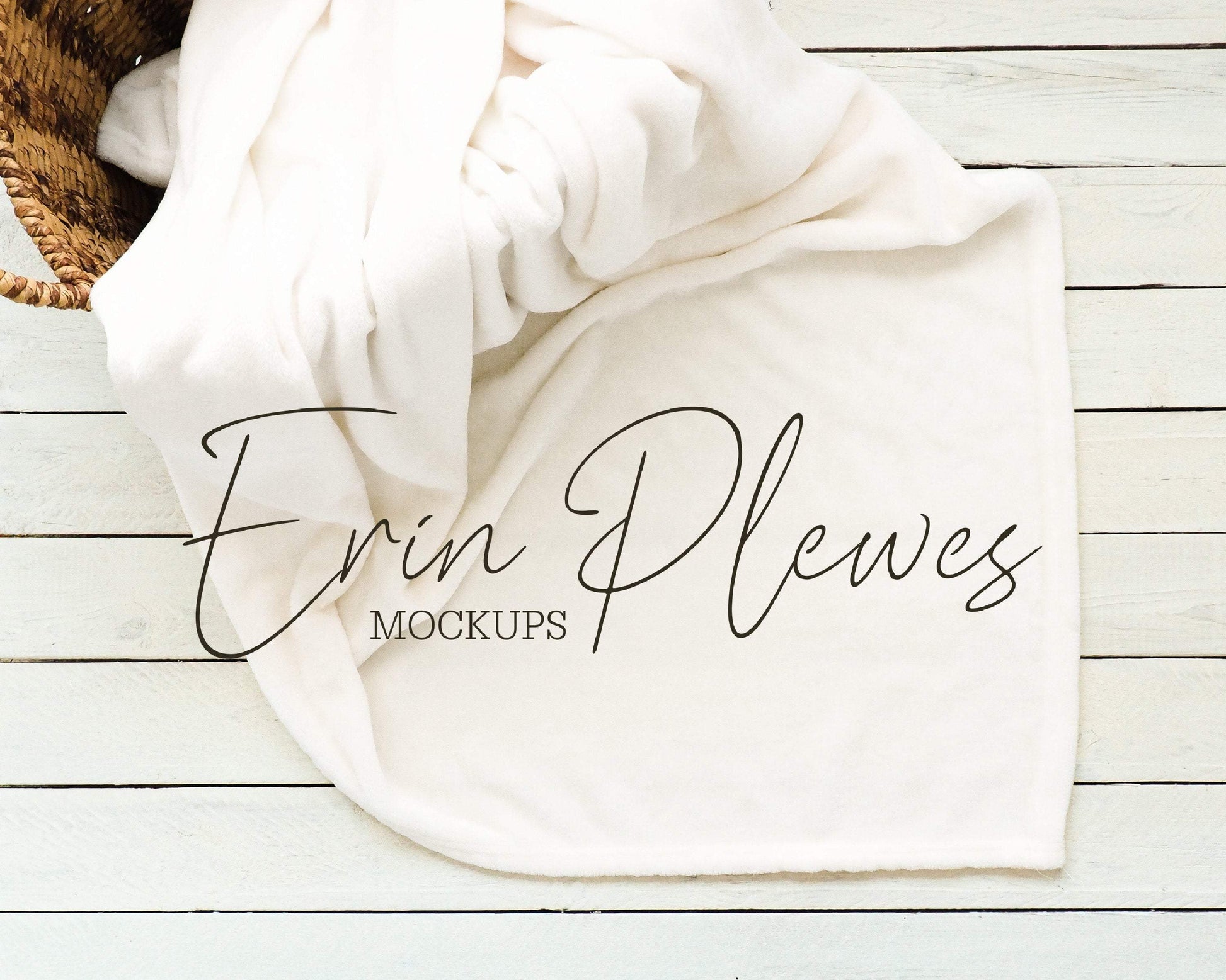 Erin Plewes Mockups White Blanket Mockup, Minky Blanket Mock Up in a Basket, Fleece Blanket Mock Up, Lifestyle Stock Photo, Instant Download Jpeg