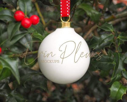 Erin Plewes Mockups White Christmas ball ornament mockup, blank Xmas decoration mock up to add your design for lifestyle photography, JPG Digital Download