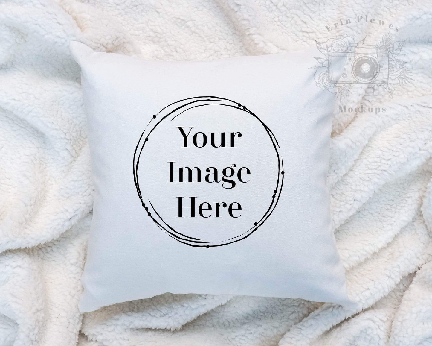 Erin Plewes Mockups White Pillow Mockup, Pillow mockup with minimalist background for lifestyle stock photography, Square pillow mockup instant digital download