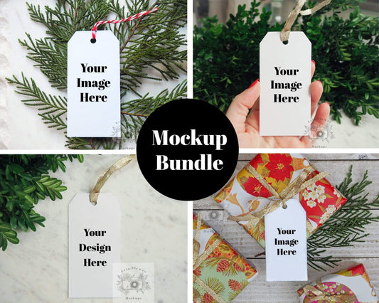 Erin Plewes Mockups Gift Tag Mockup Bundle, Christmas Label Mock Up Bundle, Hang Tag Mock Bundle, Instant Digital Download Template