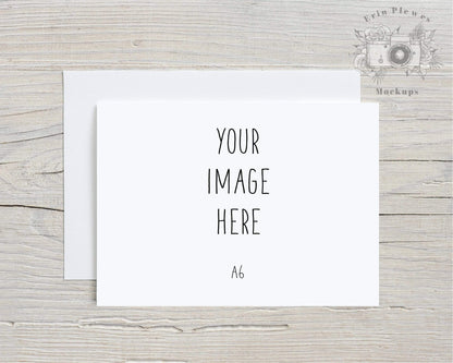 Erin Plewes Mockups Greeting card mockup with white envelope A6, Invitation mockup for rustic wedding size A-6, Lifestyle stock photo Jpeg Template