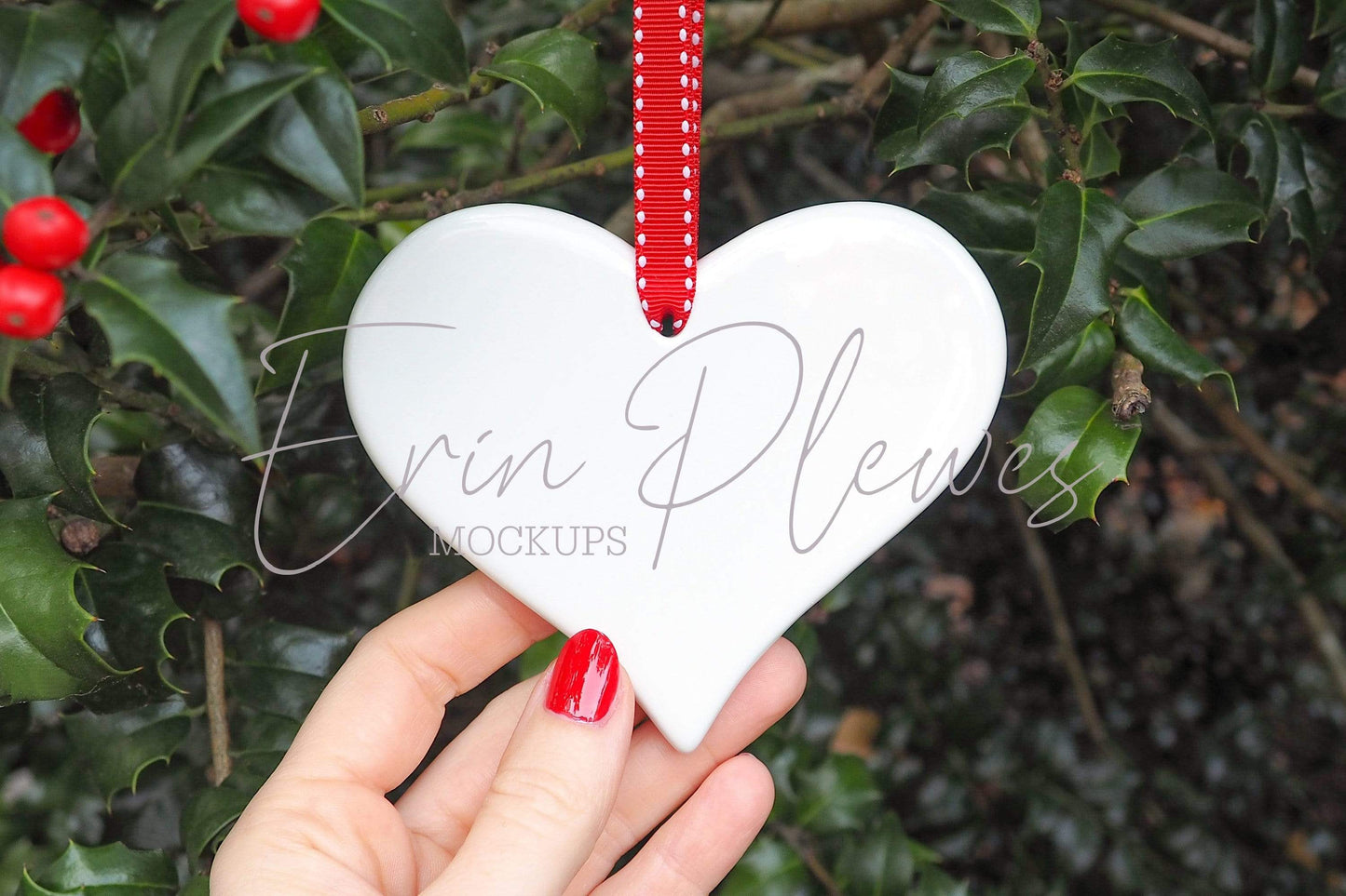 Erin Plewes Mockups Heart ornament mockup, blank holiday decoration mock-up for wedding lifestyle stock photography, JPG Instant Digital Download template