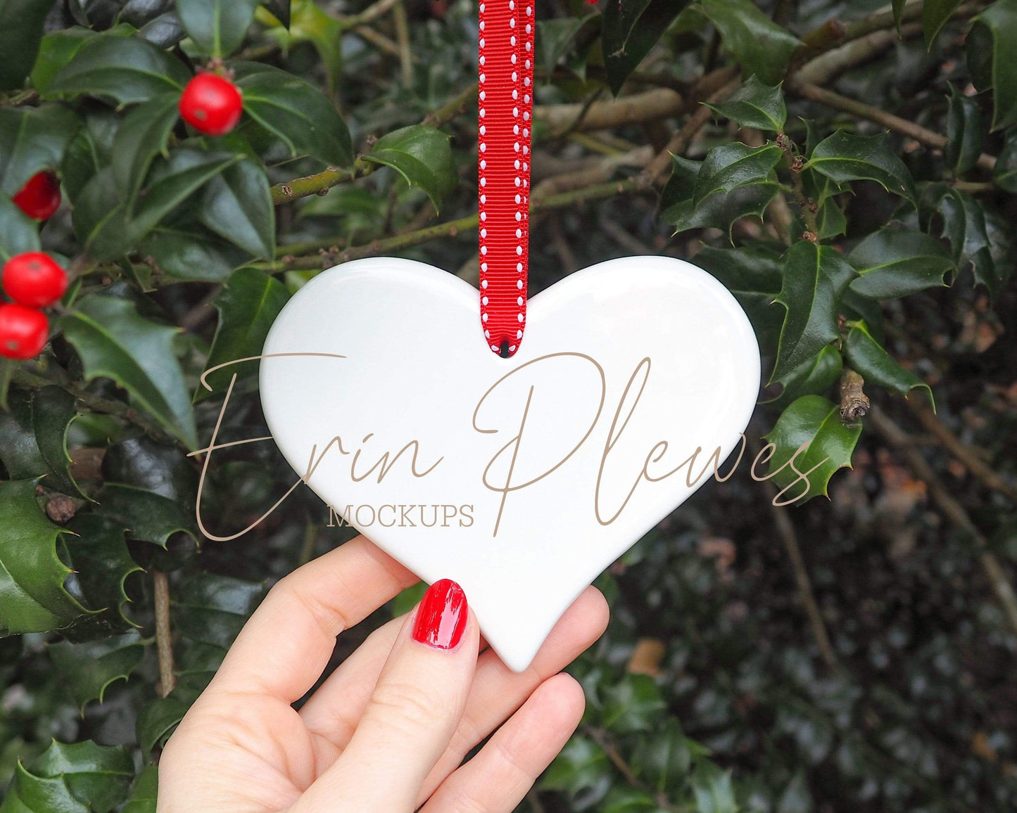 Erin Plewes Mockups Heart ornament mockup, blank holiday decoration mock-up for wedding lifestyle stock photography, JPG Instant Digital Download template