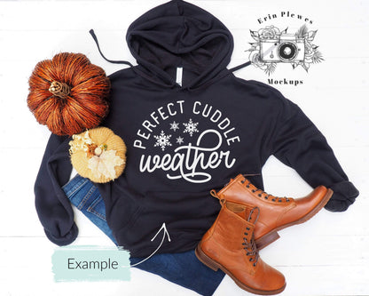 Erin Plewes Mockups Hoodie mockup, Bella Canvas sweatshirt mockup with boots and pumpkins, Autumn styled hoodie mock-up