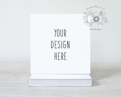 Square Card Mockup with Boxed Set, Square Invitation Mock Up with White Envelopes for Rustic Wedding, Lifestyle Stock Photo Jpeg Template