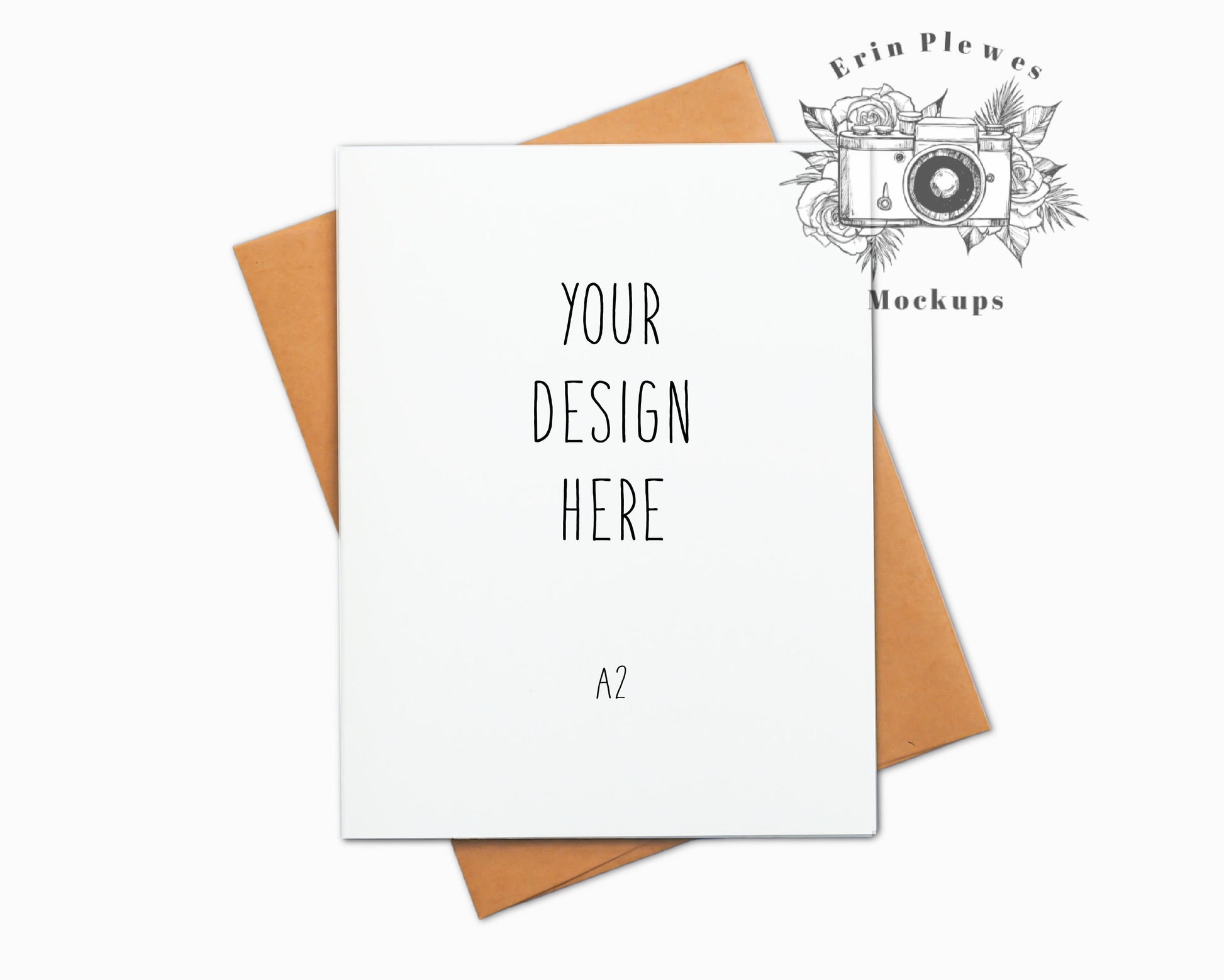 A2 Card Mockup Kraft Envelope, Greeting card mock-up on white background for minimalist lifestyle photo, Jpeg Instant Digital Download