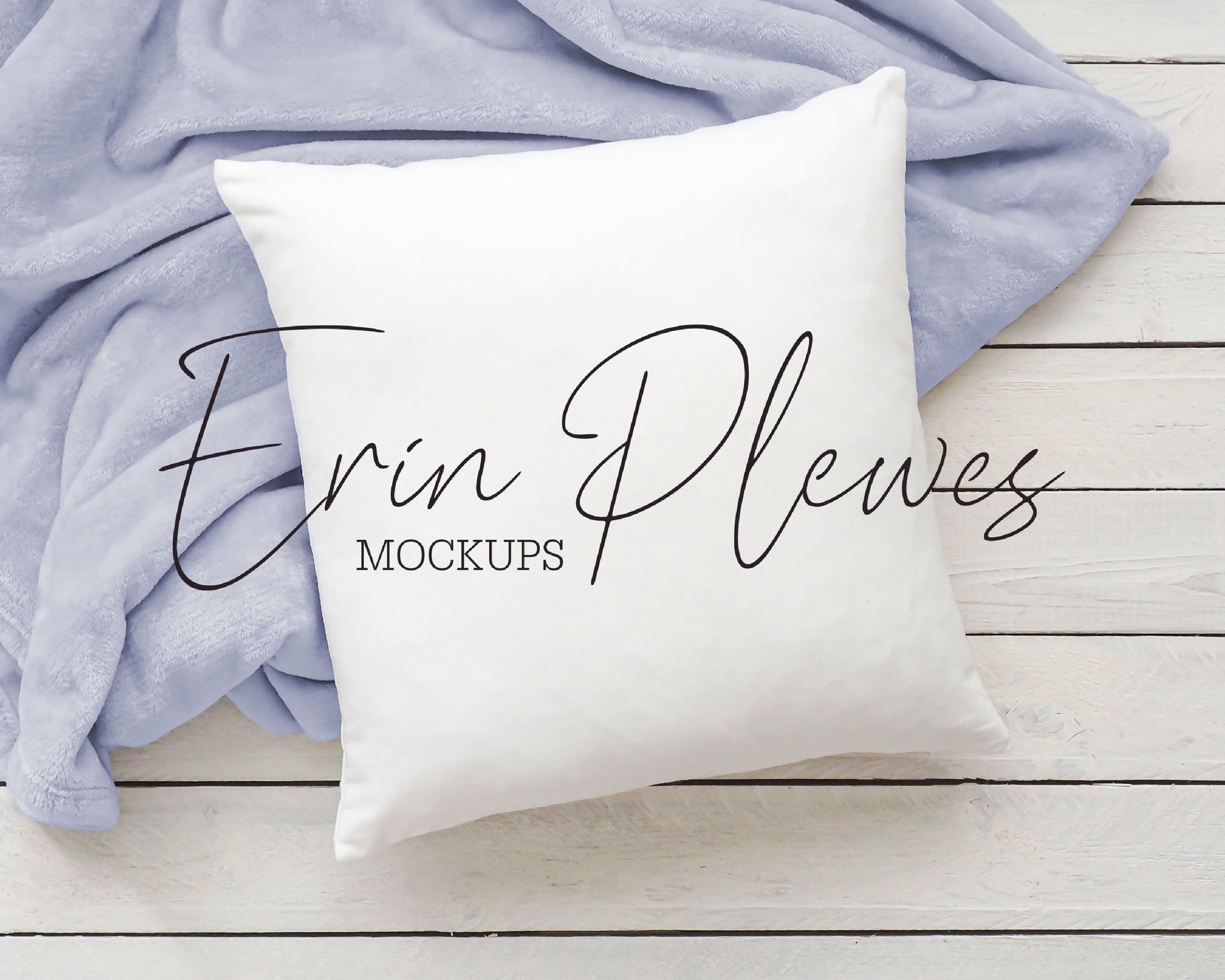 Pillow Mockup, Square pillow mockup with blue blanket for lifestyle stock photo, White pillow mock up, Jpeg Digital Download