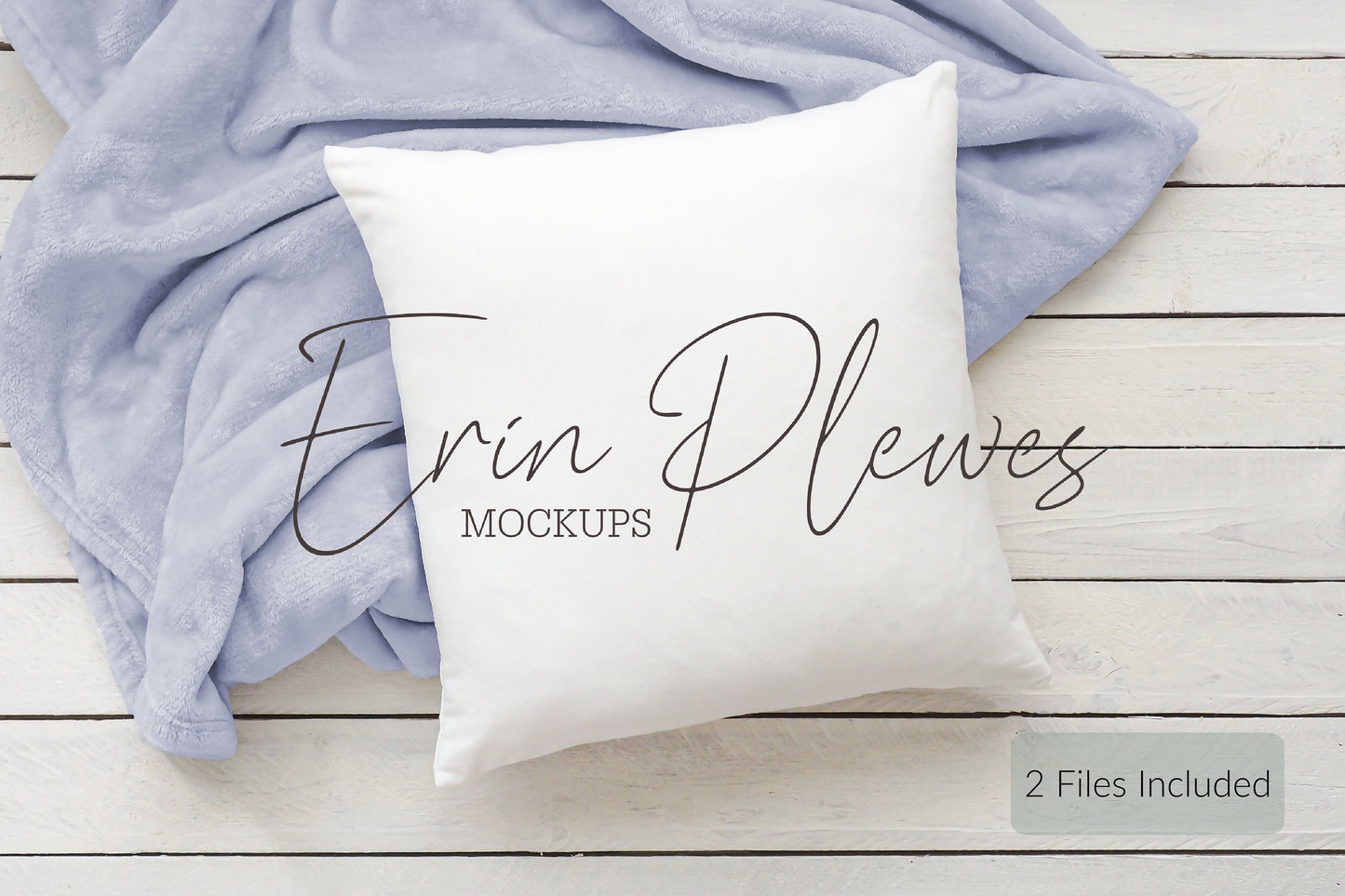 Pillow Mockup, Square pillow mockup with blue blanket for lifestyle stock photo, White pillow mock up, Jpeg Digital Download