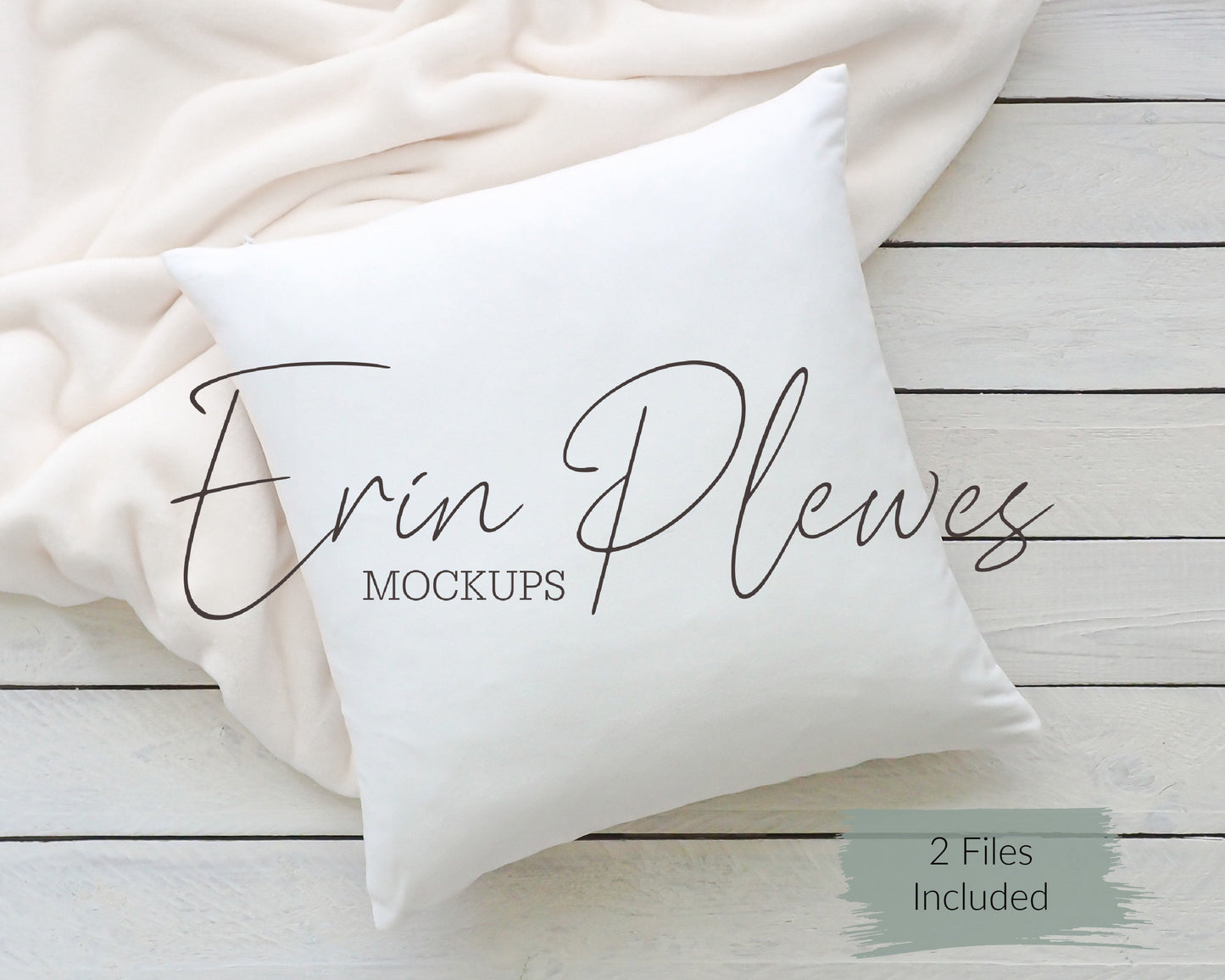 Pillow Mock ups, Pillow case mockup with white blanket on rustic wood floor, Minimalist cushion stock photo, Jpeg Instant Digital Download