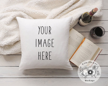 Pillow Mock Up, Pillow Case Mockup PSD Smart Object, Cushion Flat Lay Stock Photo, White Pillow Mock-up Instant Digital Download