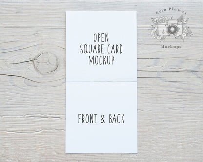 Square Card Mockup Open, Greeting Card Front and Back Mock-up for Rustic Wedding, Inside Card Stock Photo, Jpeg Instant Digital Download
