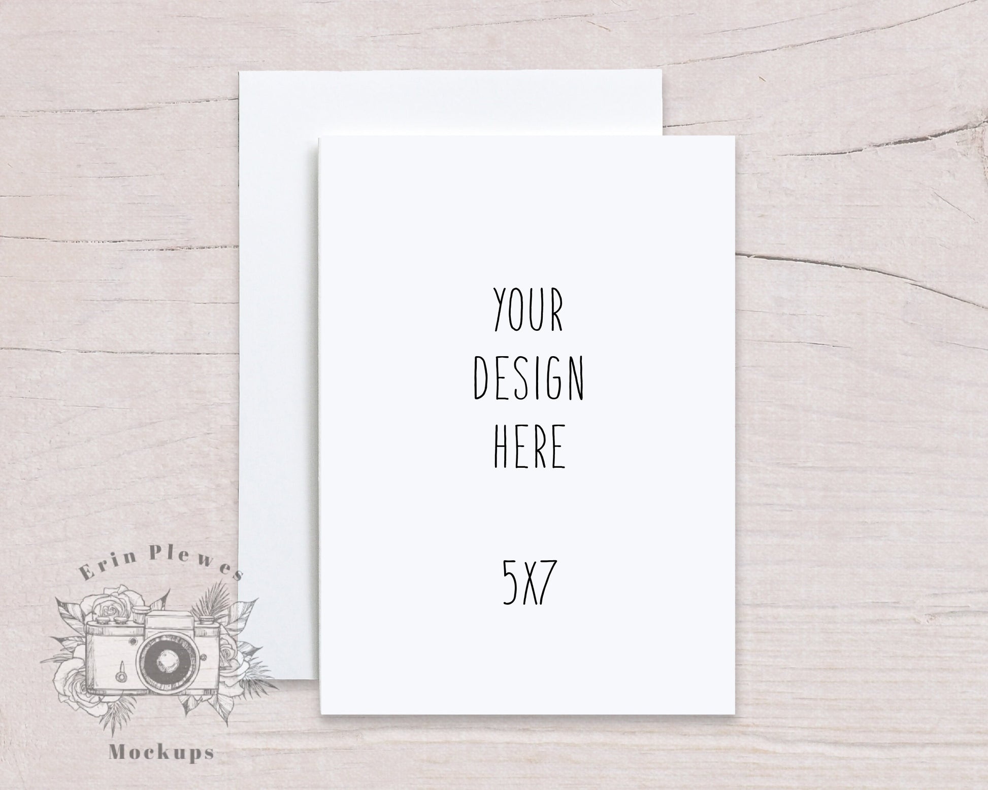 5x7 Card Mockup with White Envelope on Beige Wood, Thank You Card Mock Up, Invite Flat Lay for Rustic Wedding, Jpeg Instant Digital Download