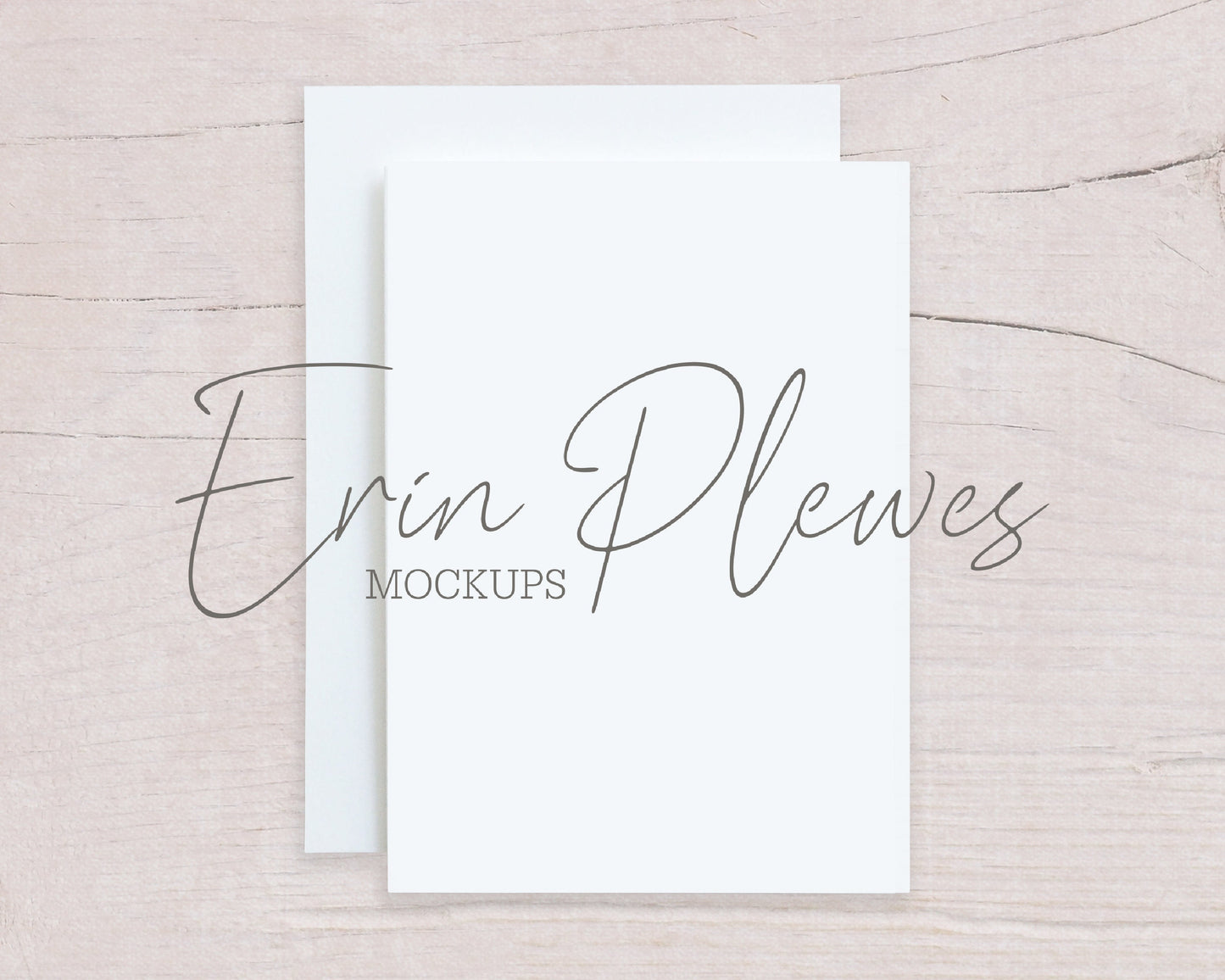 A5 Card Mockup with White Envelope on Beige Wood, Invitation Mock Up, Flat Lay for Rustic Wedding, Jpeg Instant Digital Download