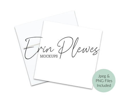 Square Card Mockup, Square greeting card mock-up with white envelope on white background, Jpeg and PNG Instant Digital Download