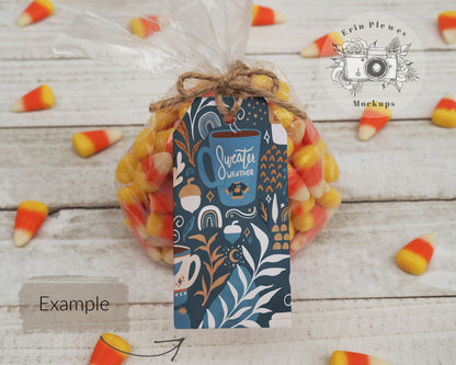 Halloween Tag Mockup, Gift Tag Mockup with Candy PSD Smart Object, Party Favor Lifestyle Stock Photo, Instant Digital Download