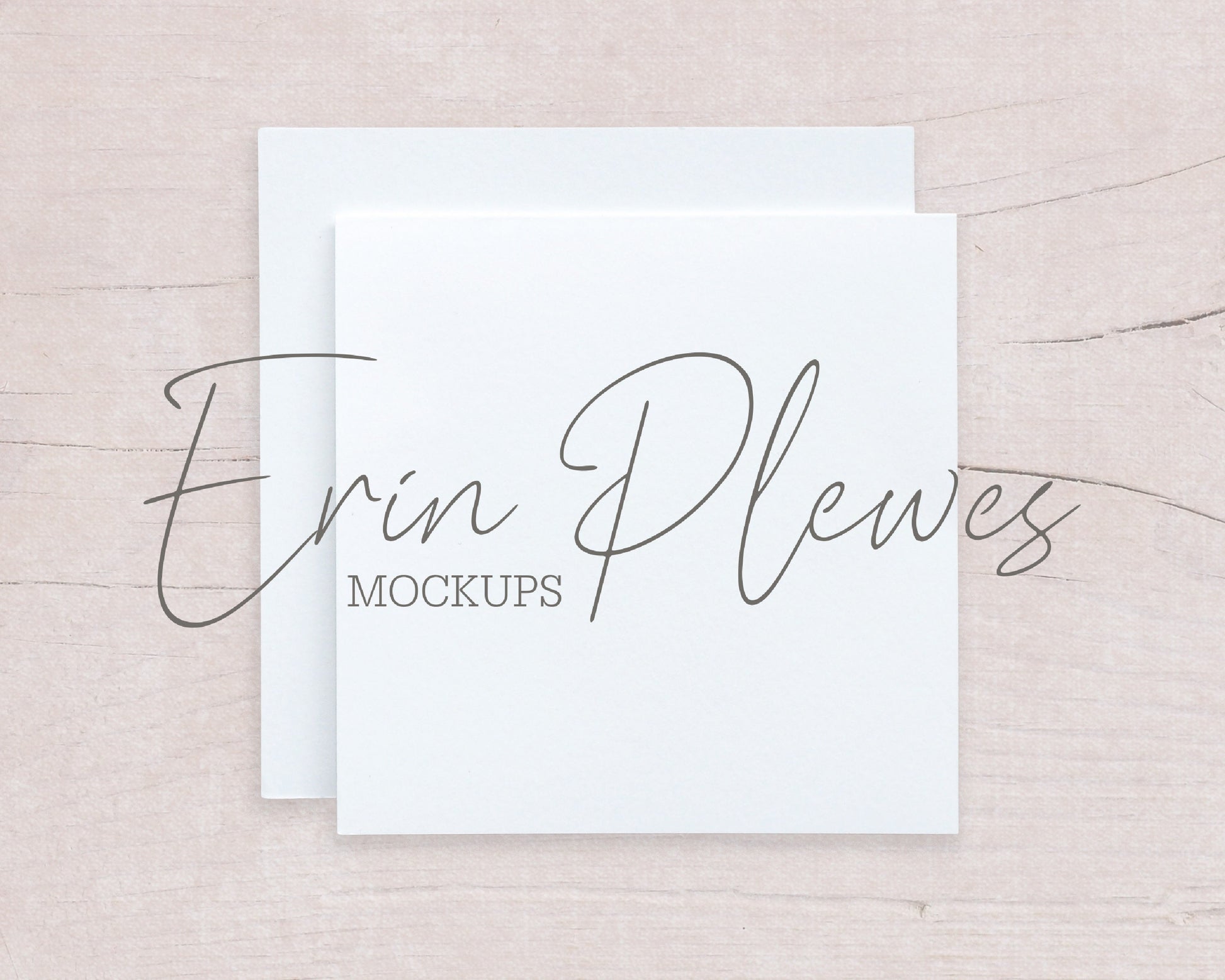 Square Card Mockup, Greeting Card Mock Up with White Envelope on Beige Wood, Square Stationery Flat Lay, Jpeg Instant Digital Download