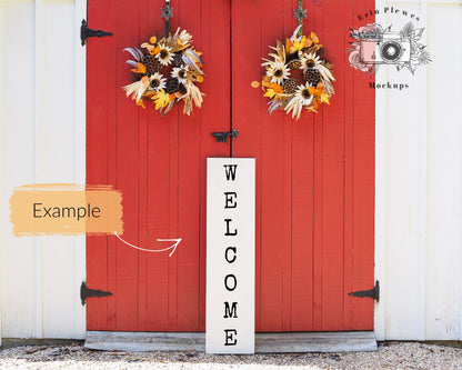 Wood Sign Mockup 12in x 4ft, Fall Front Porch Sign Mock Up, Farmhouse Vertical Wood Sign Mock Up, Rustic Frame Mockup