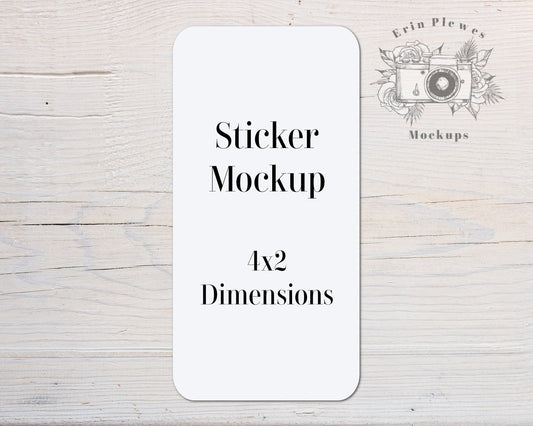 Sticker Mockup 2x4, Label Mock Up 4&quot;x2&quot; on Rustic White Wood, Minimalist flat lay, Jpeg Instant Digital Download Template