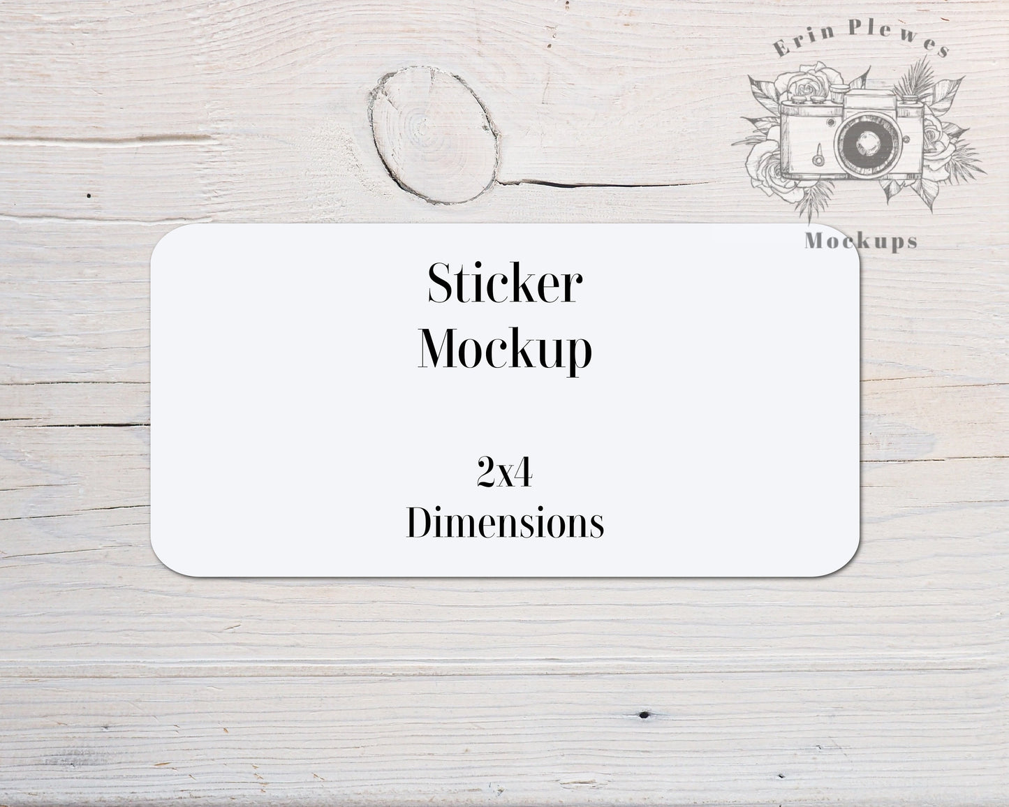 Sticker Mockup Rectangle, Label Mock Up 2&quot;x4&quot; on Rustic White Wood, Rounded Edges Sticker Flat Lay, Jpeg Instant Digital Download Template