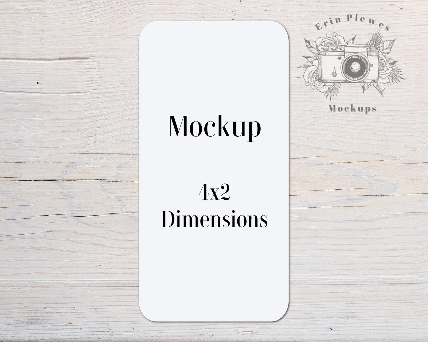 Sticker Mockup 2x4, Label Mock Up 4&quot;x2&quot; on Rustic White Wood, Minimalist flat lay, Jpeg Instant Digital Download Template