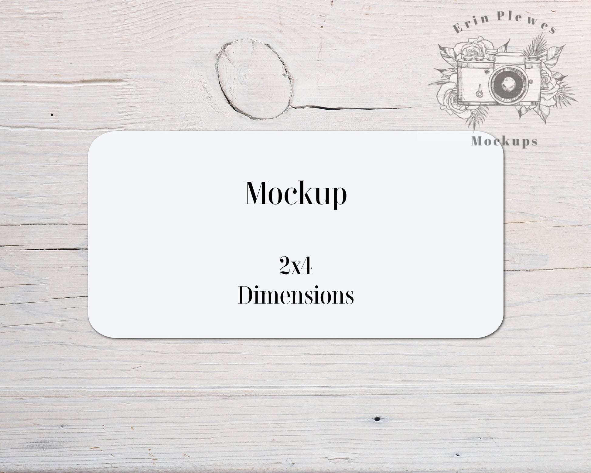 Sticker Mockup Rectangle, Label Mock Up 2&quot;x4&quot; on Rustic White Wood, Rounded Edges Sticker Flat Lay, Jpeg Instant Digital Download Template