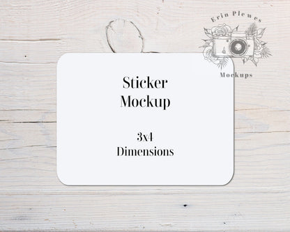 Sticker Mockup 3&quot;x4&quot;, Label Mock Up 3x4, Rounded Corners Sticker Flat Lay, Jpeg Instant Digital Download Template