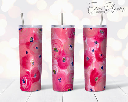 Floral 20oz Skinny Tumbler Design Sublimation PNG, Watercolor Roses Straight and Tapered 20 oz Tumbler Digital Download Template